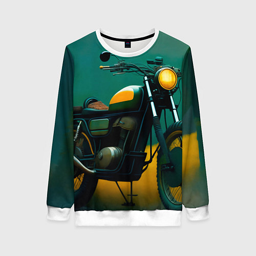 Женский свитшот Мотоцикл в лесу / 3D-Белый – фото 1