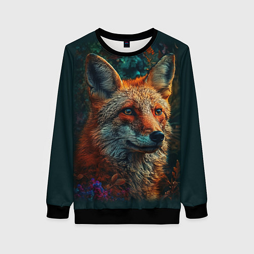 Женский свитшот Лис в цветах / 3D-Черный – фото 1
