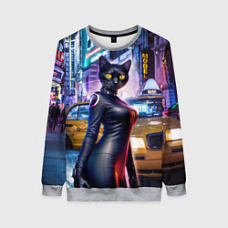 Свитшот женский Модная чёрная кошечка в Нью-Йорке, цвет: 3D-меланж