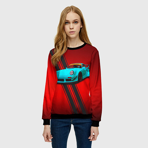 Женский свитшот Немецкий спортивный автомобиль Porsche 911 / 3D-Черный – фото 3