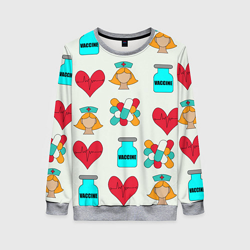 Женский свитшот Вакцина, пипюпи и сердце / 3D-Меланж – фото 1