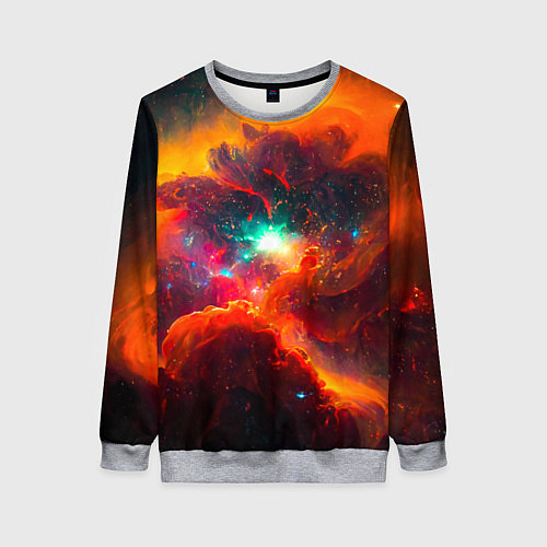 Женский свитшот Небула в космосе в оранжевых тонах - нейронная сет / 3D-Меланж – фото 1