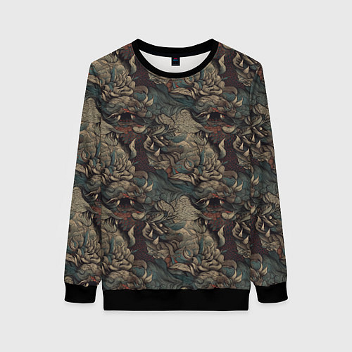 Женский свитшот Тёмный фон с элементами дракона / 3D-Черный – фото 1