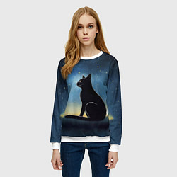 Свитшот женский Черный кот и звезды - акварель, цвет: 3D-белый — фото 2