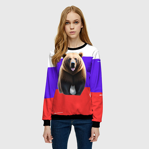 Женский свитшот Медведь на флаге / 3D-Черный – фото 3