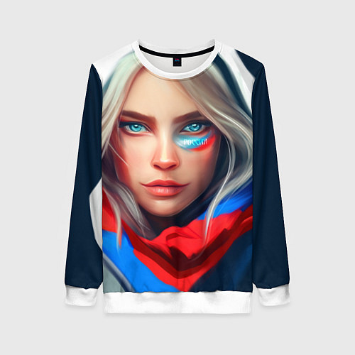 Женский свитшот Девушка с голубыми глазами в флаге / 3D-Белый – фото 1