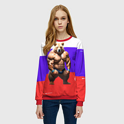 Свитшот женский Накаченный медведь на Российском флаге, цвет: 3D-красный — фото 2