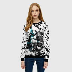 Свитшот женский Panda samurai on the background of blots, цвет: 3D-черный — фото 2