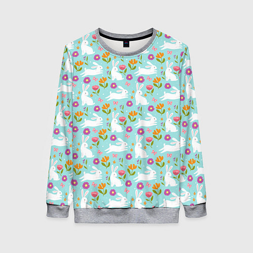 Женский свитшот Зайцы паттерн / 3D-Меланж – фото 1