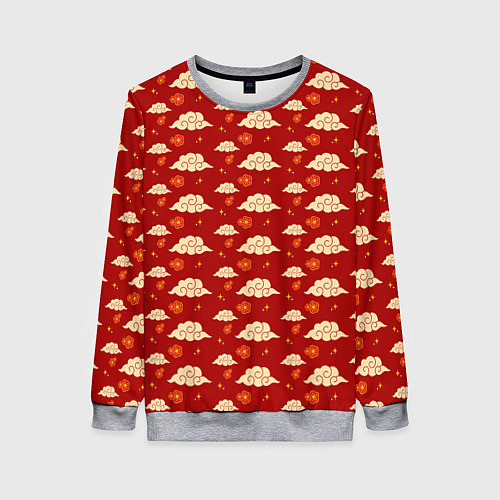 Женский свитшот Облака Сакура Звезды / 3D-Меланж – фото 1