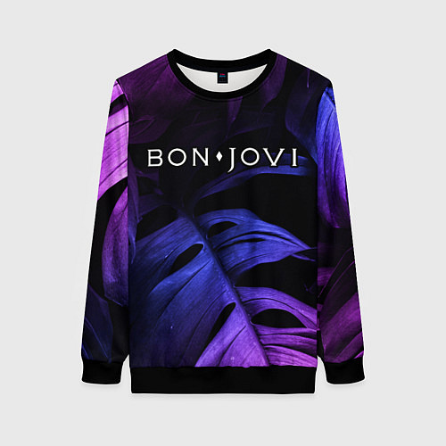 Женский свитшот Bon Jovi neon monstera / 3D-Черный – фото 1