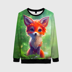 Свитшот женский Рыжий лисенок под лесным дождем, цвет: 3D-черный