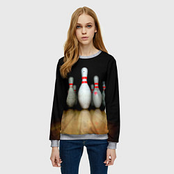 Свитшот женский Боулинг - кегли на дорожке, цвет: 3D-меланж — фото 2