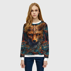 Свитшот женский Морда лисы на фрактальных узорах, цвет: 3D-белый — фото 2