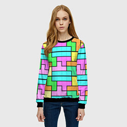 Свитшот женский Стена из блоков тетриса, цвет: 3D-черный — фото 2