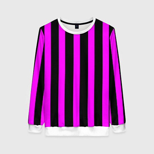 Женский свитшот В полоску черного и фиолетового цвета / 3D-Белый – фото 1