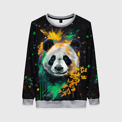 Женский свитшот Панда в желтом и зеленом - нейронная сеть / 3D-Меланж – фото 1