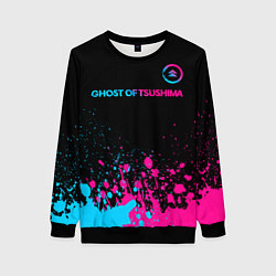 Свитшот женский Ghost of Tsushima - neon gradient: символ сверху, цвет: 3D-черный