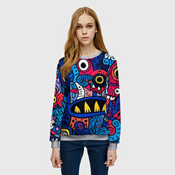 Свитшот женский Монстры в синем и розовом - нейросеть, цвет: 3D-меланж — фото 2