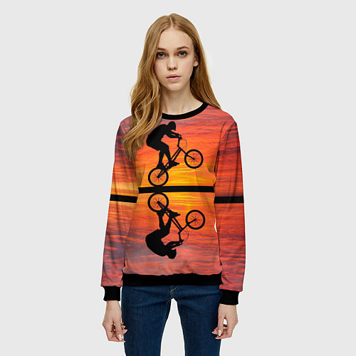 Женский свитшот Велосипедист в отражении / 3D-Черный – фото 3