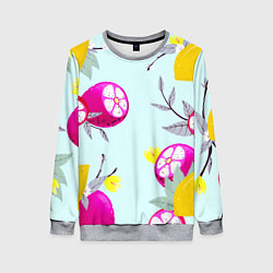 Женский свитшот Желтые и розовые фрукты с листиками