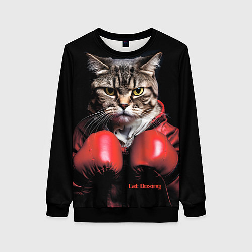 Женский свитшот Cat boxing / 3D-Черный – фото 1