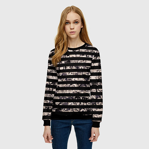 Женский свитшот В полоску с ахегао / 3D-Черный – фото 3