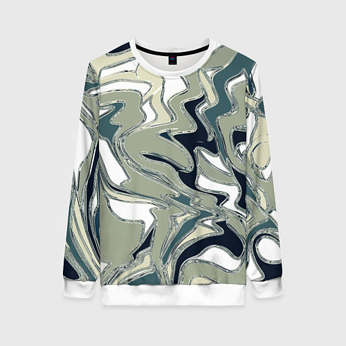 Женский свитшот Абстракция оливковый / 3D-Белый – фото 1