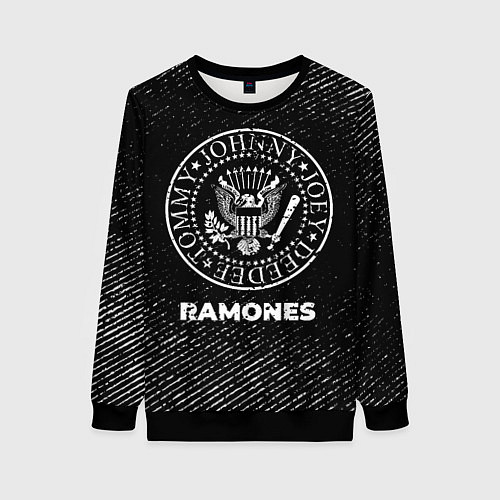 Женский свитшот Ramones с потертостями на темном фоне / 3D-Черный – фото 1