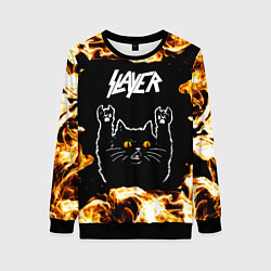 Женский свитшот Slayer рок кот и огонь