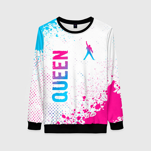 Женский свитшот Queen neon gradient style: надпись, символ / 3D-Черный – фото 1