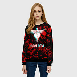Свитшот женский Bon Jovi rock glitch, цвет: 3D-черный — фото 2