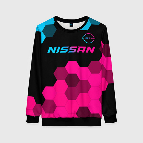 Женский свитшот Nissan - neon gradient: символ сверху / 3D-Черный – фото 1