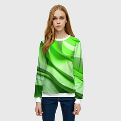 Свитшот женский Светлые зеленые волны, цвет: 3D-белый — фото 2