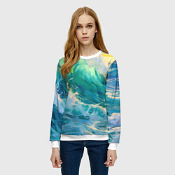Свитшот женский Нарисованные волны моря, цвет: 3D-белый — фото 2