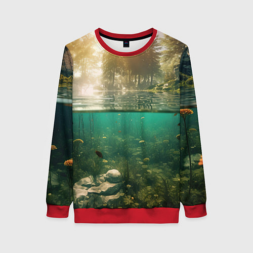 Женский свитшот Поводный мир и рыбы / 3D-Красный – фото 1