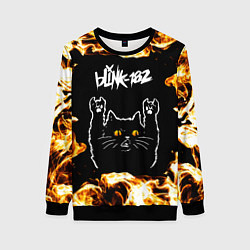 Женский свитшот Blink 182 рок кот и огонь