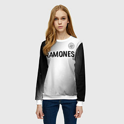 Свитшот женский Ramones glitch на светлом фоне: символ сверху, цвет: 3D-белый — фото 2