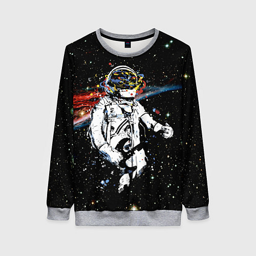 Женский свитшот Космонавт играет рок на гитаре / 3D-Меланж – фото 1