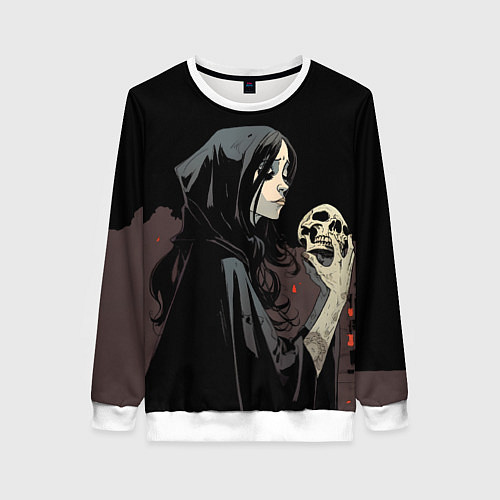 Женский свитшот Кукла Колдуна с черепoм / 3D-Белый – фото 1