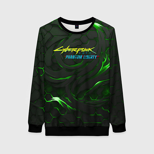 Женский свитшот Cyberpunk 2077 phantom liberty green / 3D-Черный – фото 1