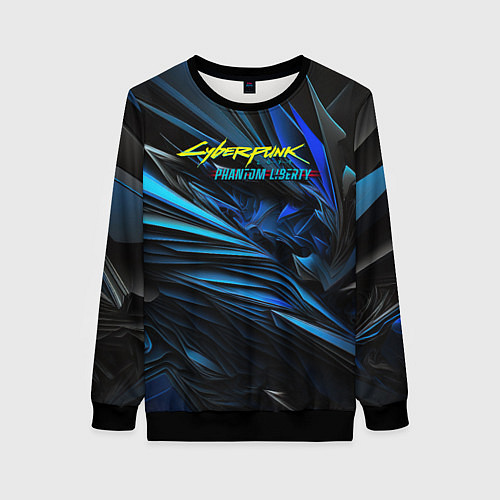 Женский свитшот Cyberpunk 2077 phantom liberty blue logo / 3D-Черный – фото 1