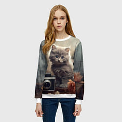 Свитшот женский Серый котенок, винтажное фото, цвет: 3D-белый — фото 2