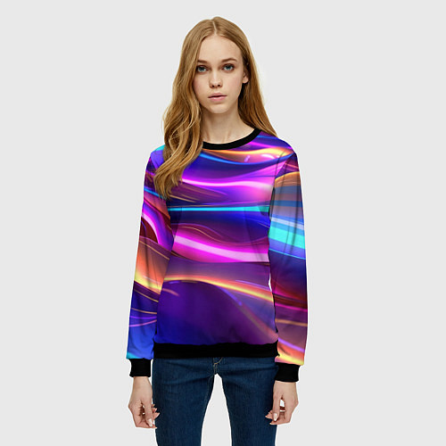 Женский свитшот Неоновые волны / 3D-Черный – фото 3