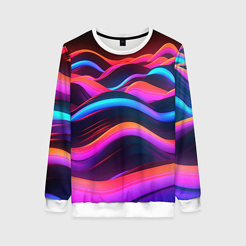 Женский свитшот Неоновые фиолетовые волны / 3D-Белый – фото 1