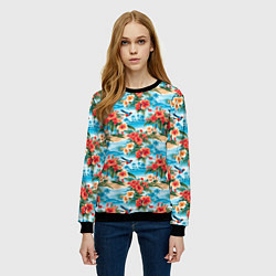 Свитшот женский Гавайский стиль летние цветы, цвет: 3D-черный — фото 2