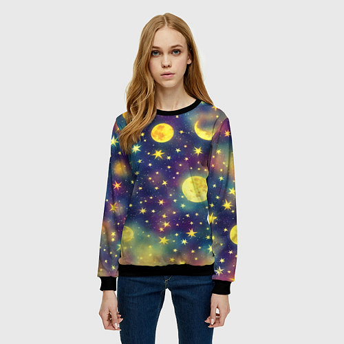 Женский свитшот Космос, Луна и Солнце / 3D-Черный – фото 3