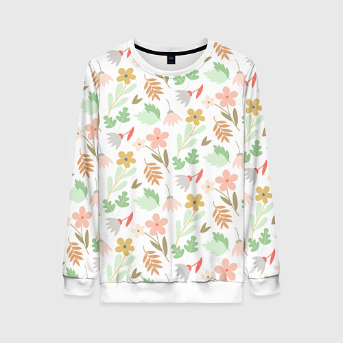 Женский свитшот Листики цветочки / 3D-Белый – фото 1