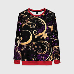 Женский свитшот Чёрный паттерн со звёздами и лунами