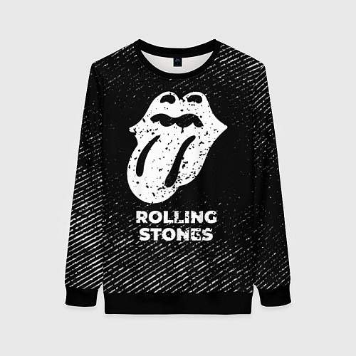 Женский свитшот Rolling Stones с потертостями на темном фоне / 3D-Черный – фото 1